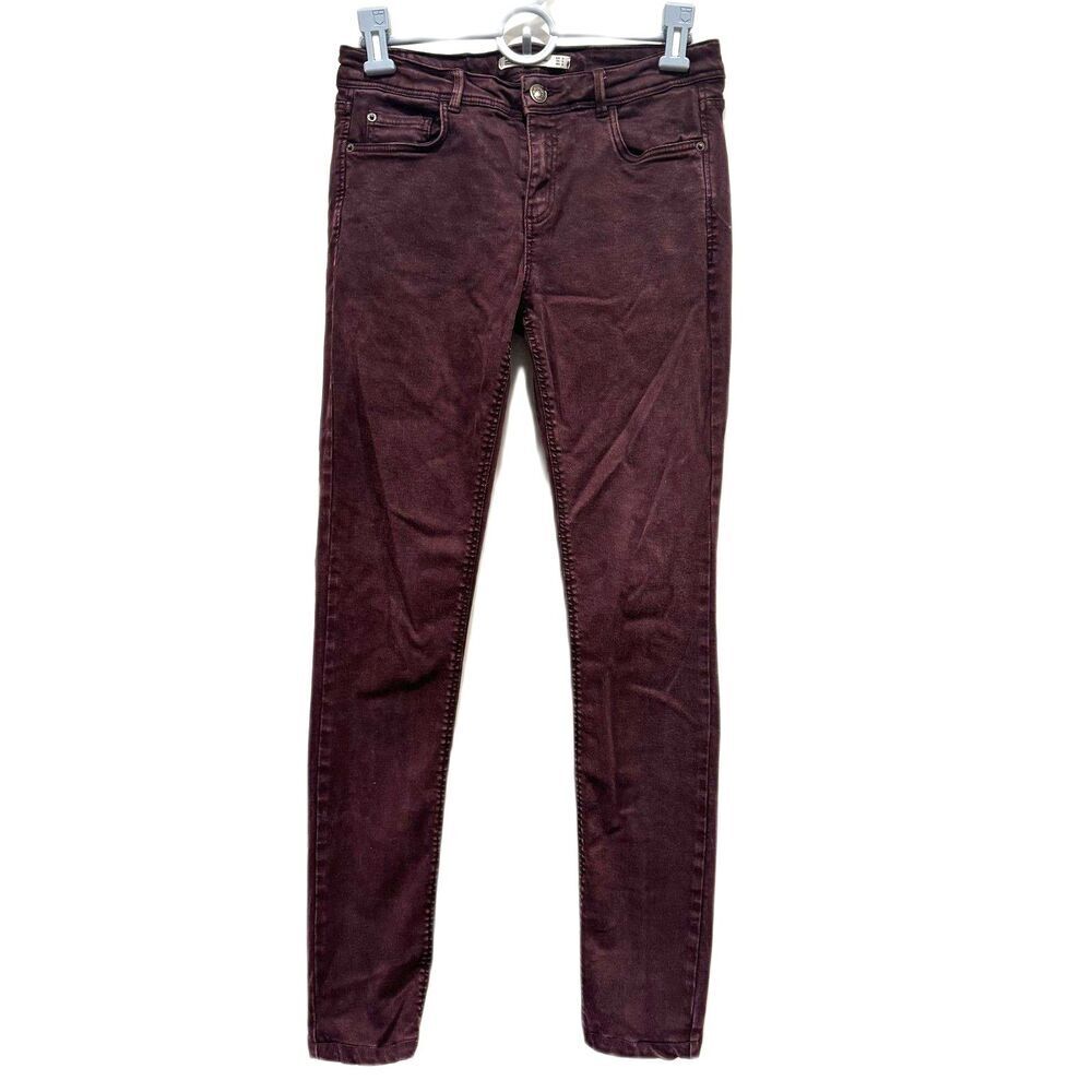 Zara Jeans Burgundy Mid Rise Skinny Denim Jeans Fall Maroon Moody Women sz 4
